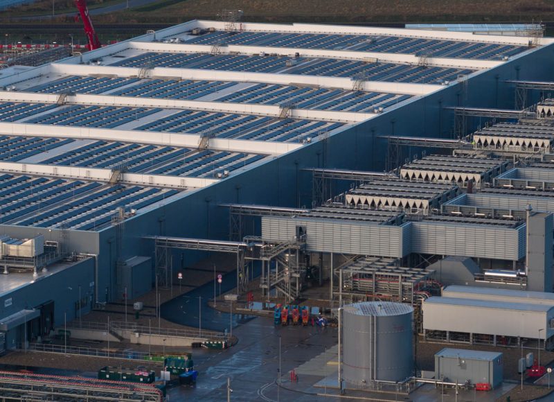 Aerial Data Center Exterior Infrastructure. Aerial view.